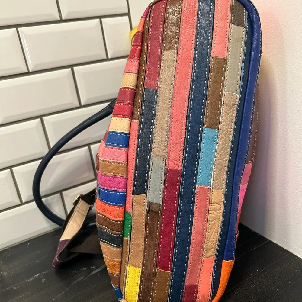 AmeriLeather Colorful Patchwork Soft Leather Tote Bag - Picture 3 of 6